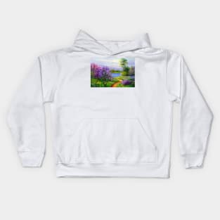 Blooming lilac by the river Kids Hoodie